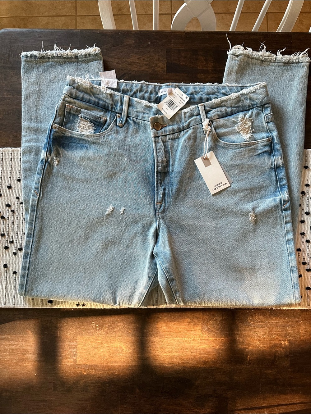 Good American Light Blue Distressed Straight Leg Jeans